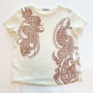 White Shirt with Red Paisley Print